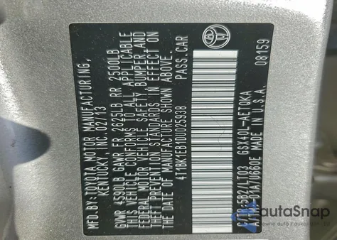 2013 Toyota Avalon Base из США, поврежденный, VIN 4T1BK1EB1DU025938